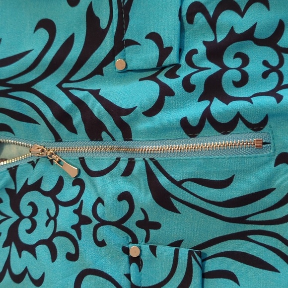 Bepei 2X Long Sleeve Blouse Turquoise Black Paisley Zipper - Picture 10 of 13